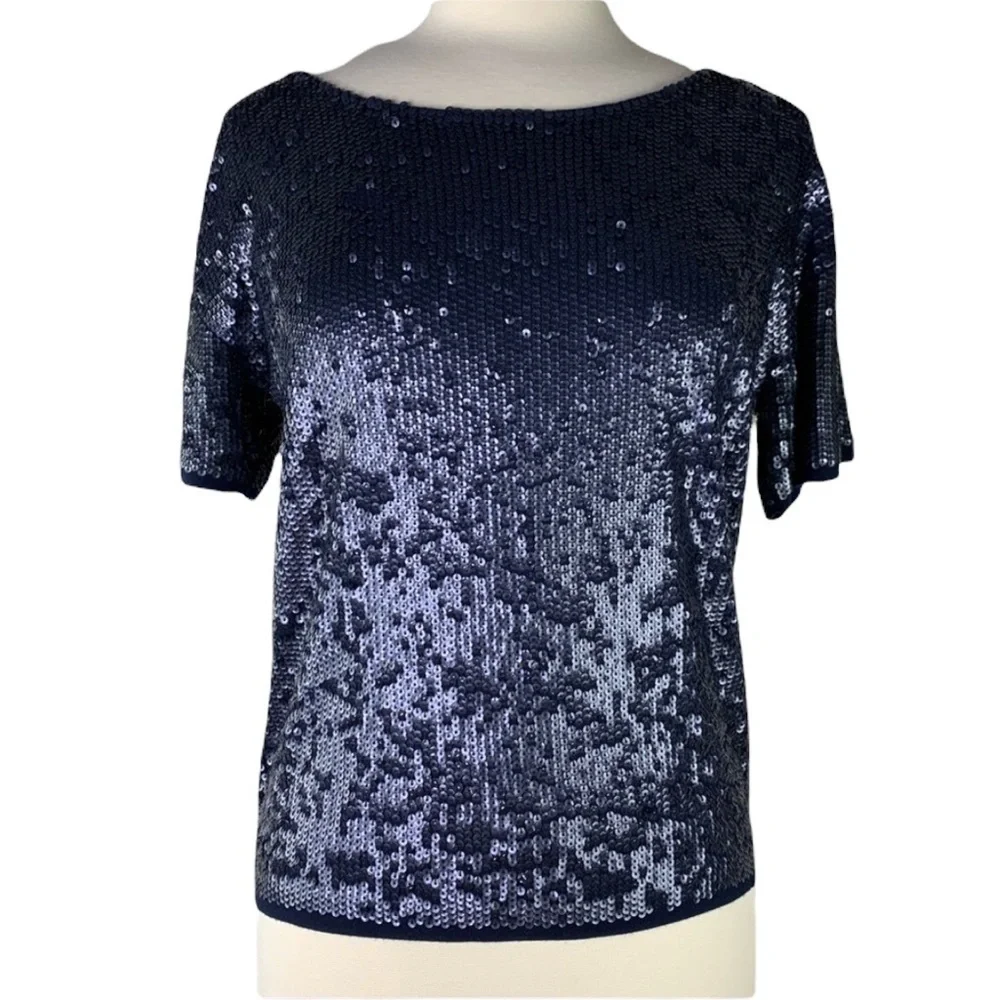J. Crew Gorgeous Navy Full Sequined Top Size X-Small
